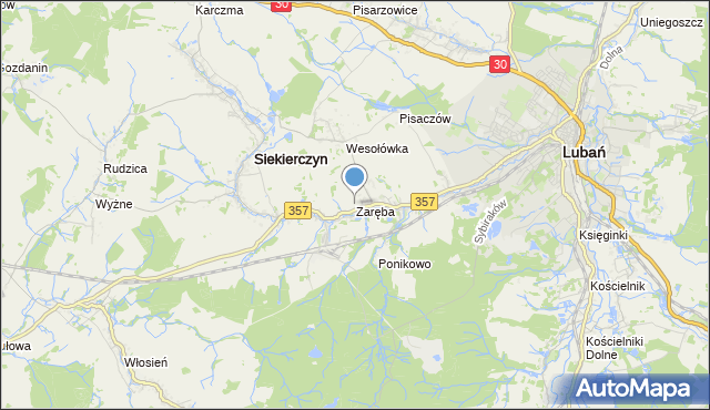 mapa Zaręba, Zaręba gmina Siekierczyn na mapie Targeo
