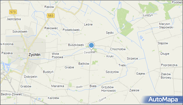 mapa Zarębów, Zarębów gmina Żychlin na mapie Targeo