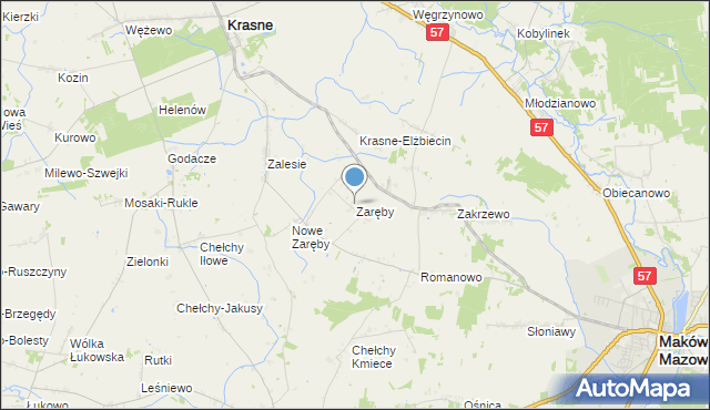 mapa Zaręby, Zaręby gmina Karniewo na mapie Targeo