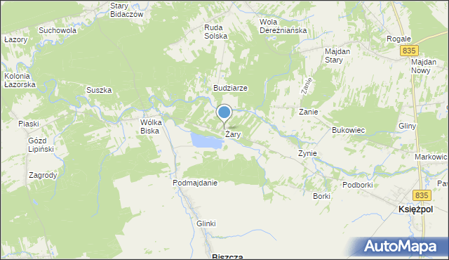 mapa Żary, Żary gmina Biszcza na mapie Targeo