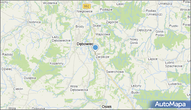 mapa Zarzecze, Zarzecze gmina Dębowiec na mapie Targeo