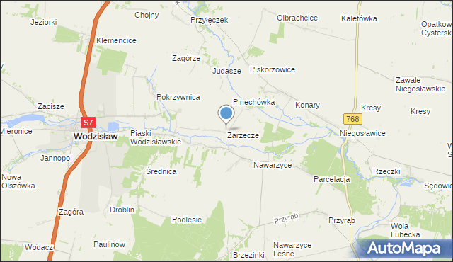 mapa Zarzecze, Zarzecze gmina Wodzisław na mapie Targeo