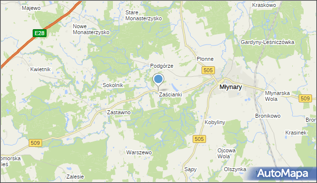 mapa Zaścianki, Zaścianki gmina Młynary na mapie Targeo