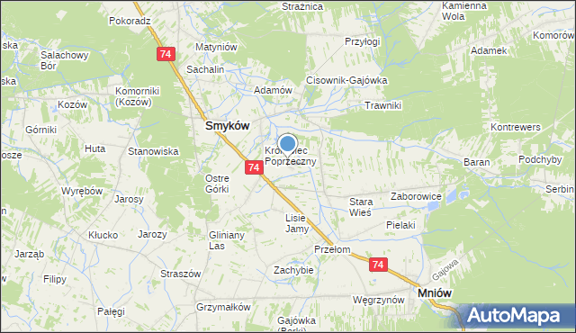 mapa Zastawie, Zastawie gmina Smyków na mapie Targeo