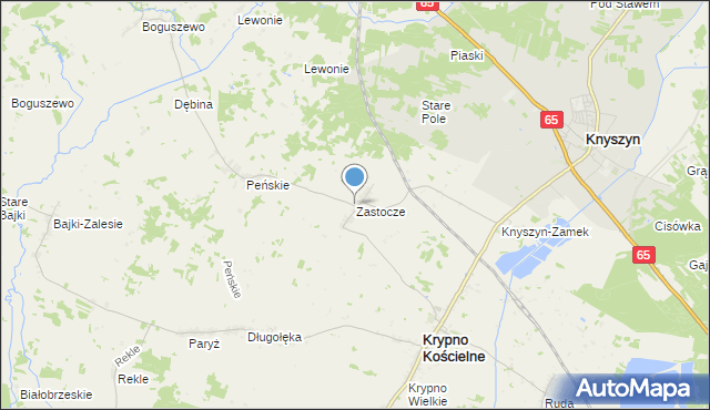 mapa Zastocze, Zastocze gmina Krypno na mapie Targeo