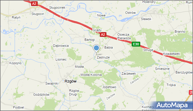 mapa Zastruże, Zastruże gmina Rzgów na mapie Targeo