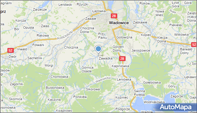 mapa Zawadka, Zawadka gmina Wadowice na mapie Targeo