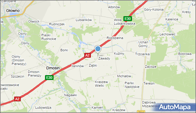 mapa Zawady, Zawady gmina Dmosin na mapie Targeo