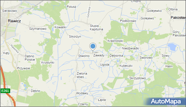 mapa Zawady, Zawady gmina Rawicz na mapie Targeo