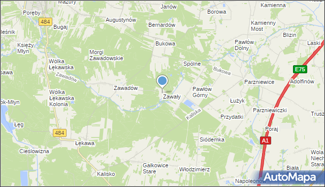 mapa Zawały, Zawały gmina Bełchatów na mapie Targeo