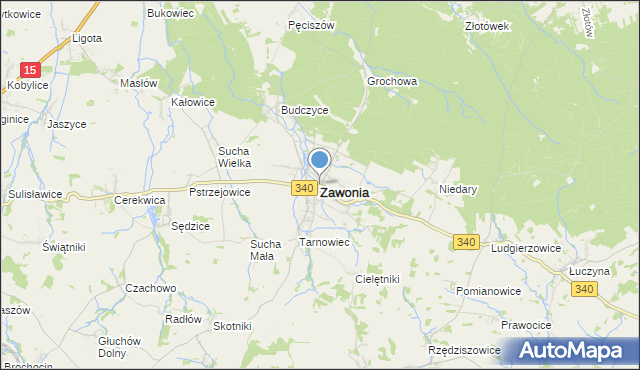 mapa Zawonia, Zawonia powiat trzebnicki na mapie Targeo