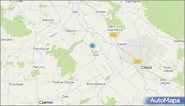 mapa Żbiki, Żbiki gmina Czermin na mapie Targeo