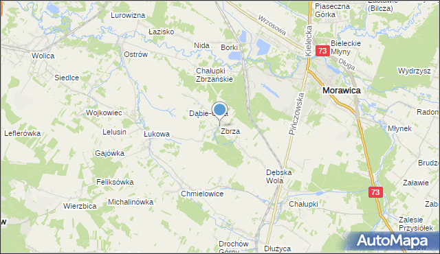 mapa Zbrza, Zbrza gmina Morawica na mapie Targeo