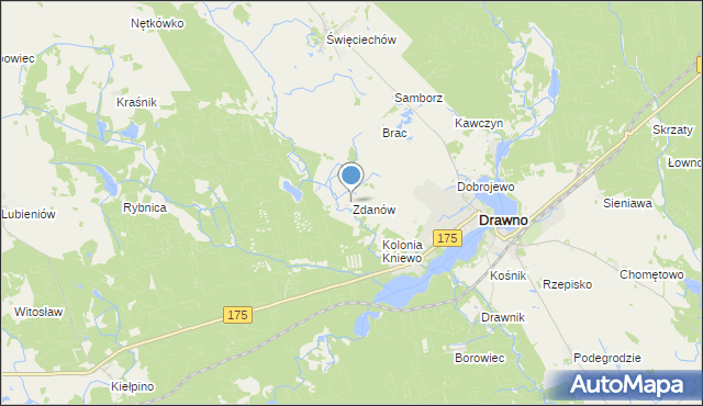 mapa Zdanów, Zdanów gmina Drawno na mapie Targeo