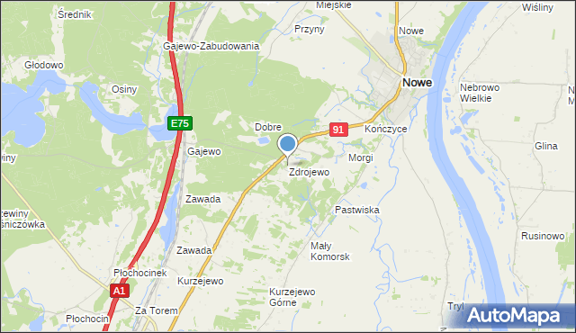 mapa Zdrojewo, Zdrojewo gmina Nowe na mapie Targeo