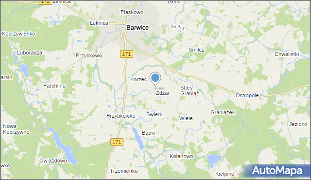 mapa Żdżar, Żdżar gmina Barwice na mapie Targeo