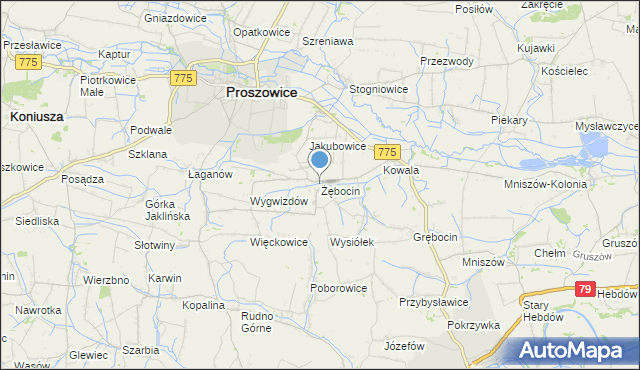 mapa Żębocin, Żębocin na mapie Targeo