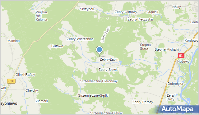 mapa Żebry-Żabin, Żebry-Żabin na mapie Targeo