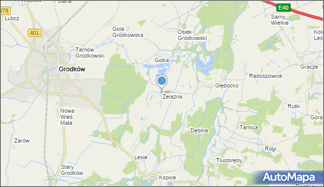mapa Żelazna, Żelazna gmina Grodków na mapie Targeo