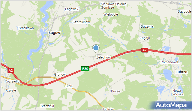 mapa Żelechów, Żelechów gmina Łagów na mapie Targeo