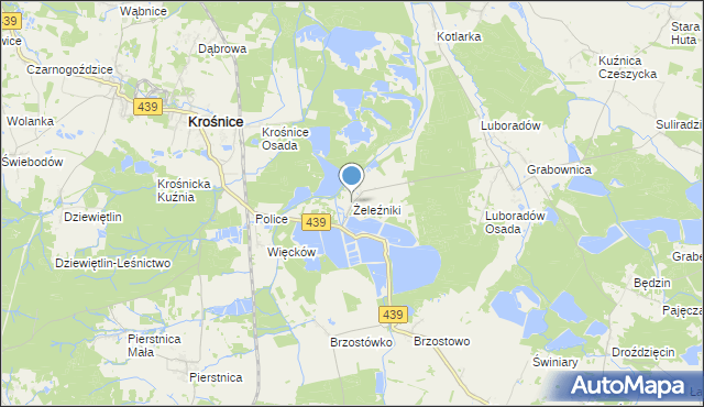 mapa Żeleźniki, Żeleźniki gmina Krośnice na mapie Targeo
