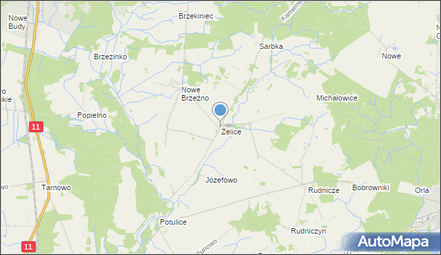 mapa Żelice, Żelice gmina Wągrowiec na mapie Targeo
