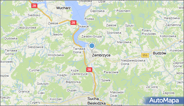 mapa Zembrzyce, Zembrzyce na mapie Targeo