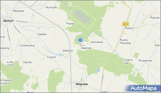 mapa Zieleniec, Zieleniec gmina Milanów na mapie Targeo