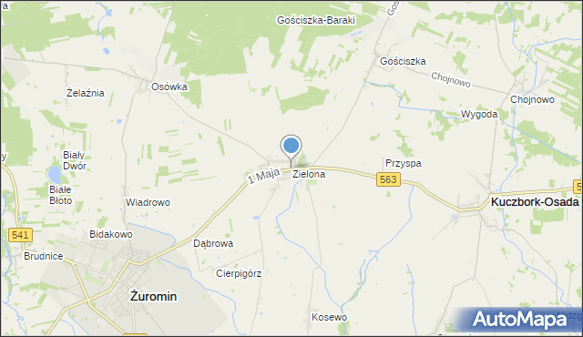mapa Zielona, Zielona gmina Kuczbork-Osada na mapie Targeo