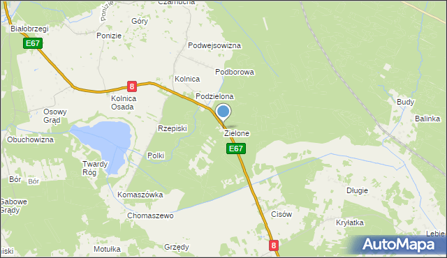 mapa Zielone, Zielone gmina Augustów na mapie Targeo