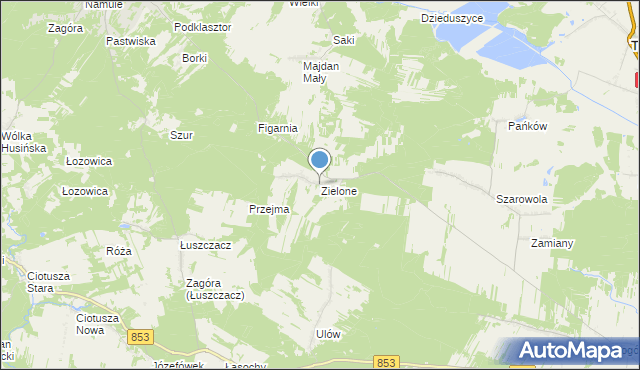 mapa Zielone, Zielone gmina Krasnobród na mapie Targeo
