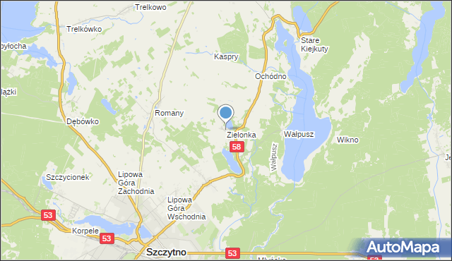 mapa Zielonka, Zielonka gmina Szczytno na mapie Targeo