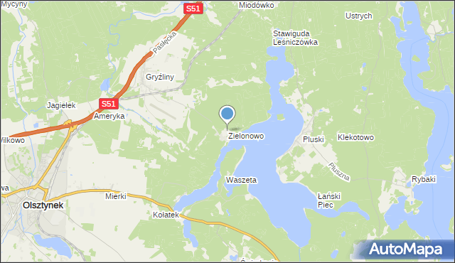 mapa Zielonowo, Zielonowo gmina Stawiguda na mapie Targeo