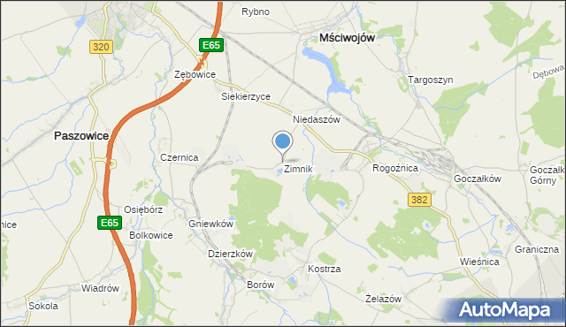 mapa Zimnik, Zimnik gmina Mściwojów na mapie Targeo