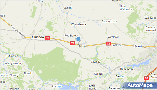 mapa Złota, Złota gmina Głuchów na mapie Targeo