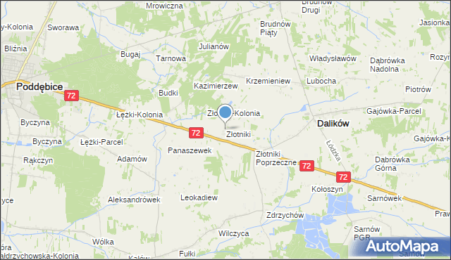 mapa Złotniki, Złotniki gmina Dalików na mapie Targeo
