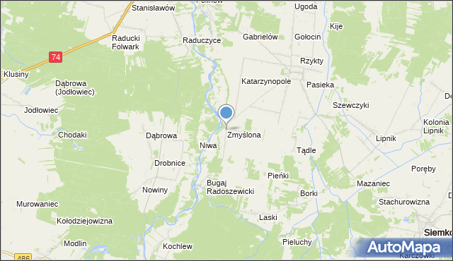 mapa Zmyślona, Zmyślona gmina Siemkowice na mapie Targeo