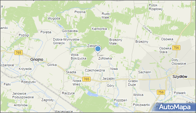 mapa Zofiówka, Zofiówka gmina Gnojno na mapie Targeo