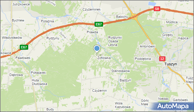 mapa Zofiówka, Zofiówka gmina Tuszyn na mapie Targeo