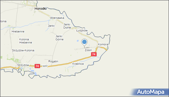 mapa Zosin, Zosin gmina Horodło na mapie Targeo