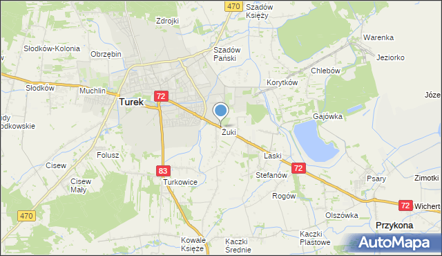 mapa Żuki, Żuki gmina Turek na mapie Targeo