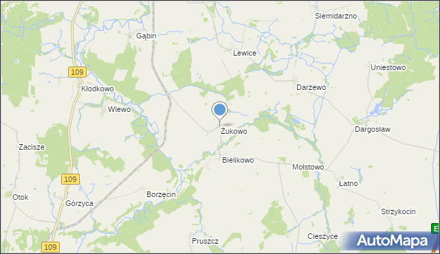 mapa Żukowo, Żukowo gmina Brojce na mapie Targeo