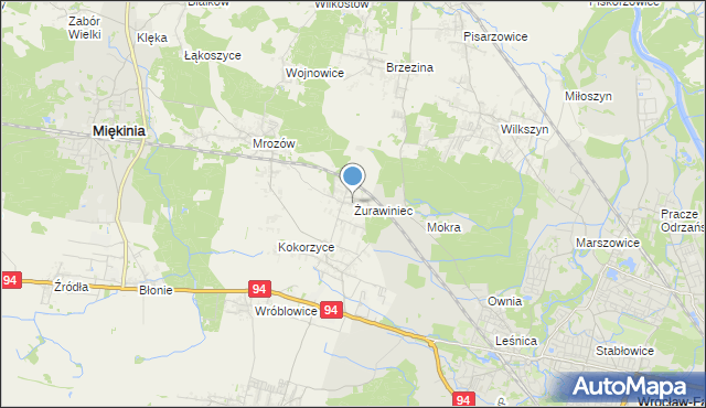 mapa Żurawiniec, Żurawiniec gmina Miękinia na mapie Targeo
