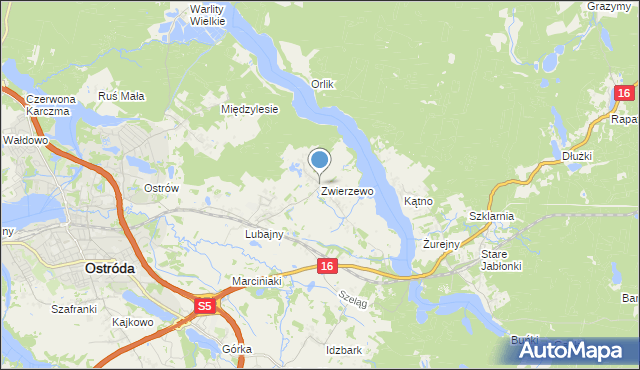 mapa Zwierzewo, Zwierzewo na mapie Targeo