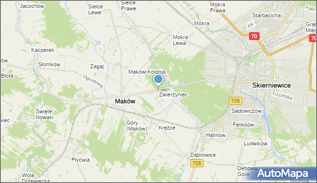 mapa Zwierzyniec, Zwierzyniec gmina Maków na mapie Targeo