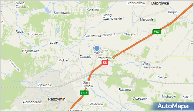 mapa Zwierzyniec, Zwierzyniec gmina Radzymin na mapie Targeo