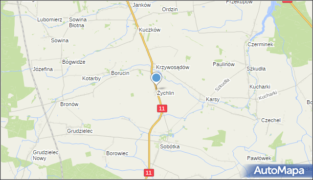 mapa Żychlin, Żychlin gmina Gołuchów na mapie Targeo