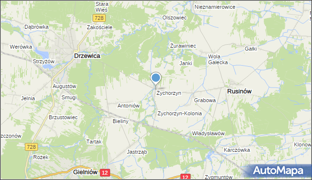 mapa Zychorzyn, Zychorzyn na mapie Targeo