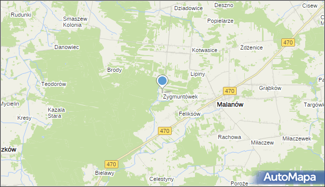 mapa Zygmuntówek, Zygmuntówek gmina Malanów na mapie Targeo