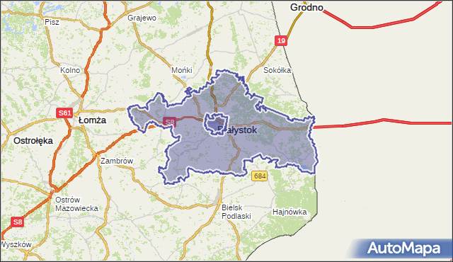 powiat białostocki - województwo podlaskie na mapie Targeo